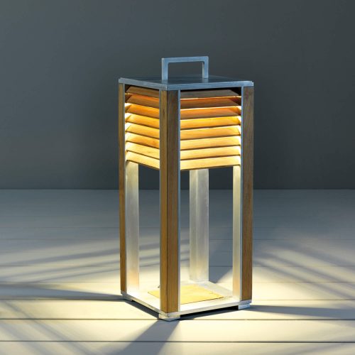 Ethimo - Ginger - Table lamp van teakhout met aluminium - Buitenverlichting voor balkon